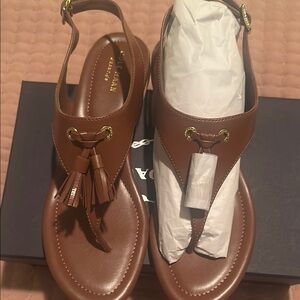 Cole Haan Brown Leather T-Strap Sandals